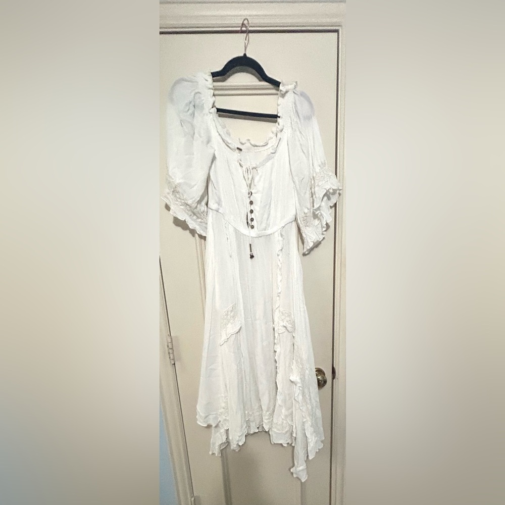 Free People Ivory Boho Lace-Trim Maxi Dress